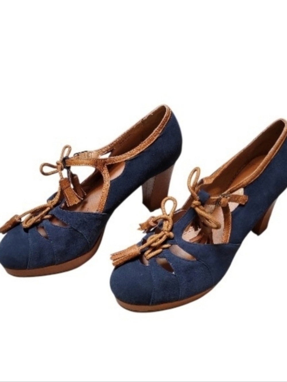 NWOT Anthropologie Miss Albright Blue and Brown 'Land & Lake' Heels - Size 8.5B
